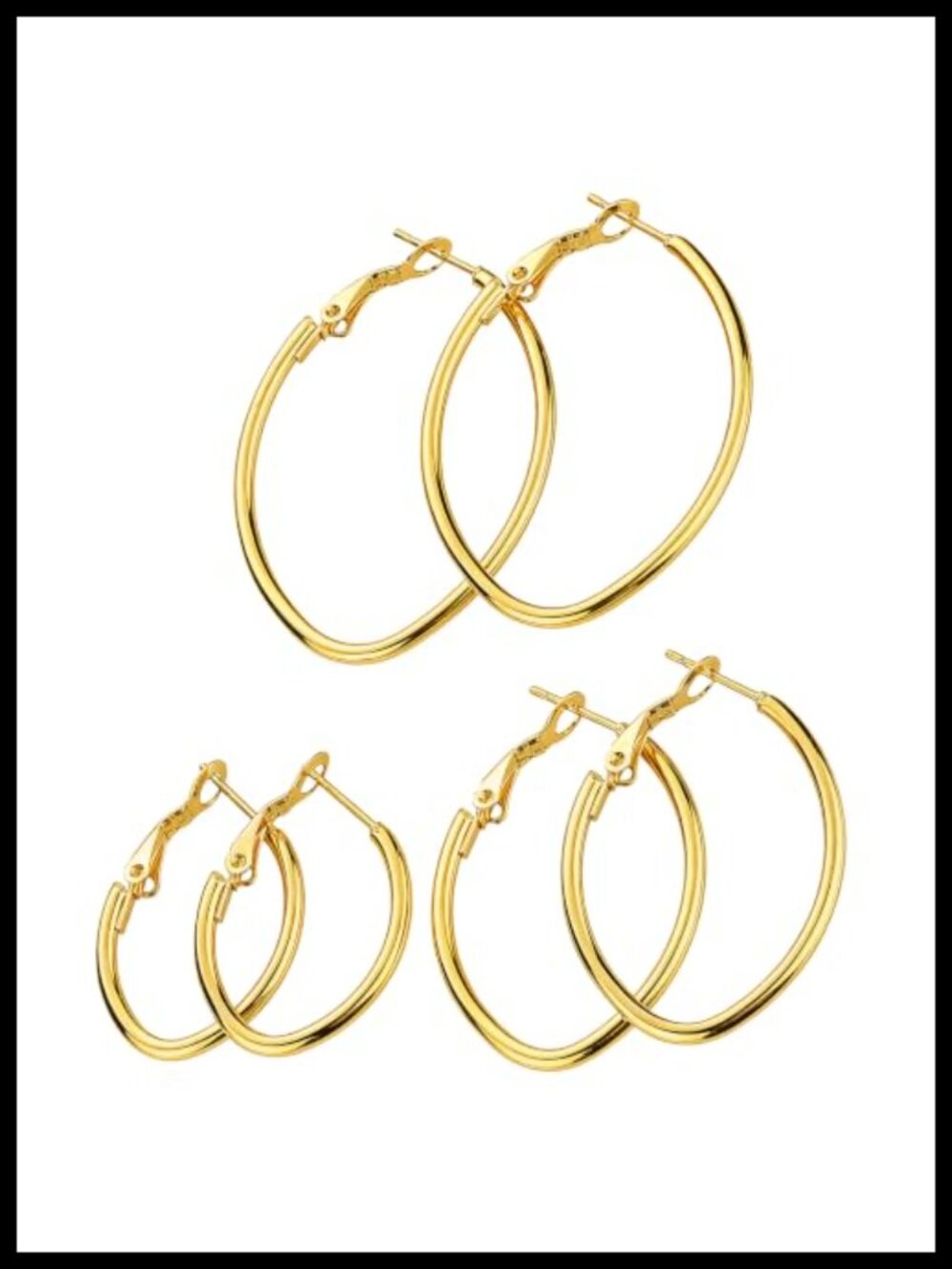 14K Gold Plated Hoop Earrings Hypoallergenic Stainless Steel Teardrop Set of 3